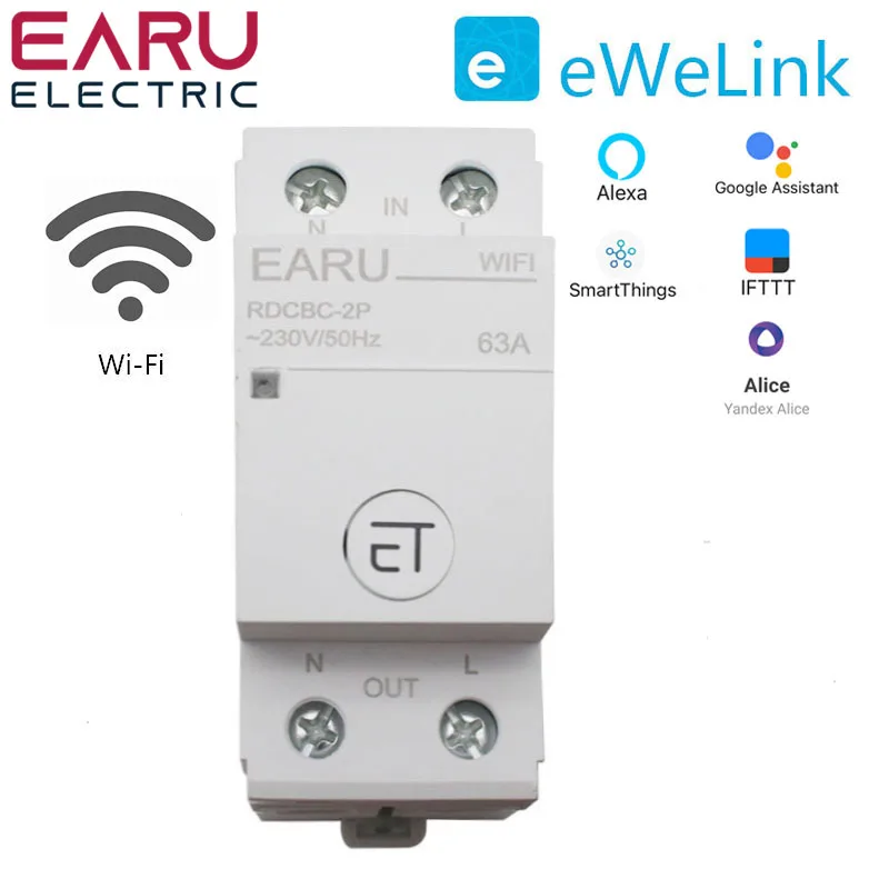 

1P+N Din Rail WIFI Circuit Breaker Smart Timer Switch Relay Remote Control By eWeLink APP Smart Home Works With Alexa Google