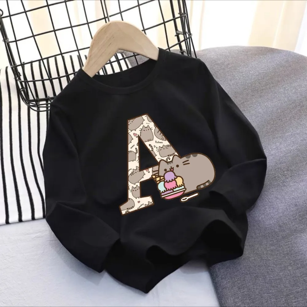 Осенняя детская повседневная футболка Pusheen детские Топы с длинным рукавом