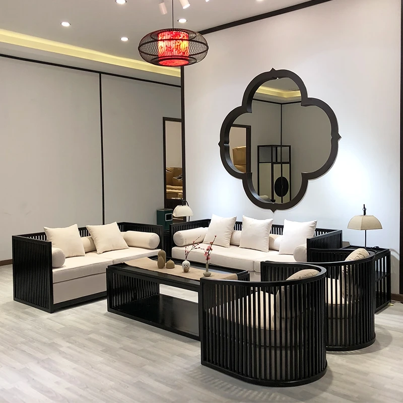 

Modern Minimalist Solid Wood Fabric Combination Living Room Sample Room Famous Zen Furniture