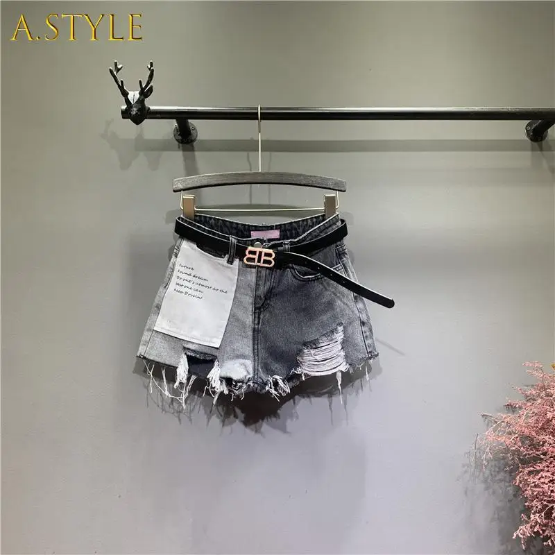 A GIRLS Vintage Sexy Ripped Summer Casual Fashion Wide Leg Korean Elegant Short Pants Hot High Waist Women's Jean Denim Shorts