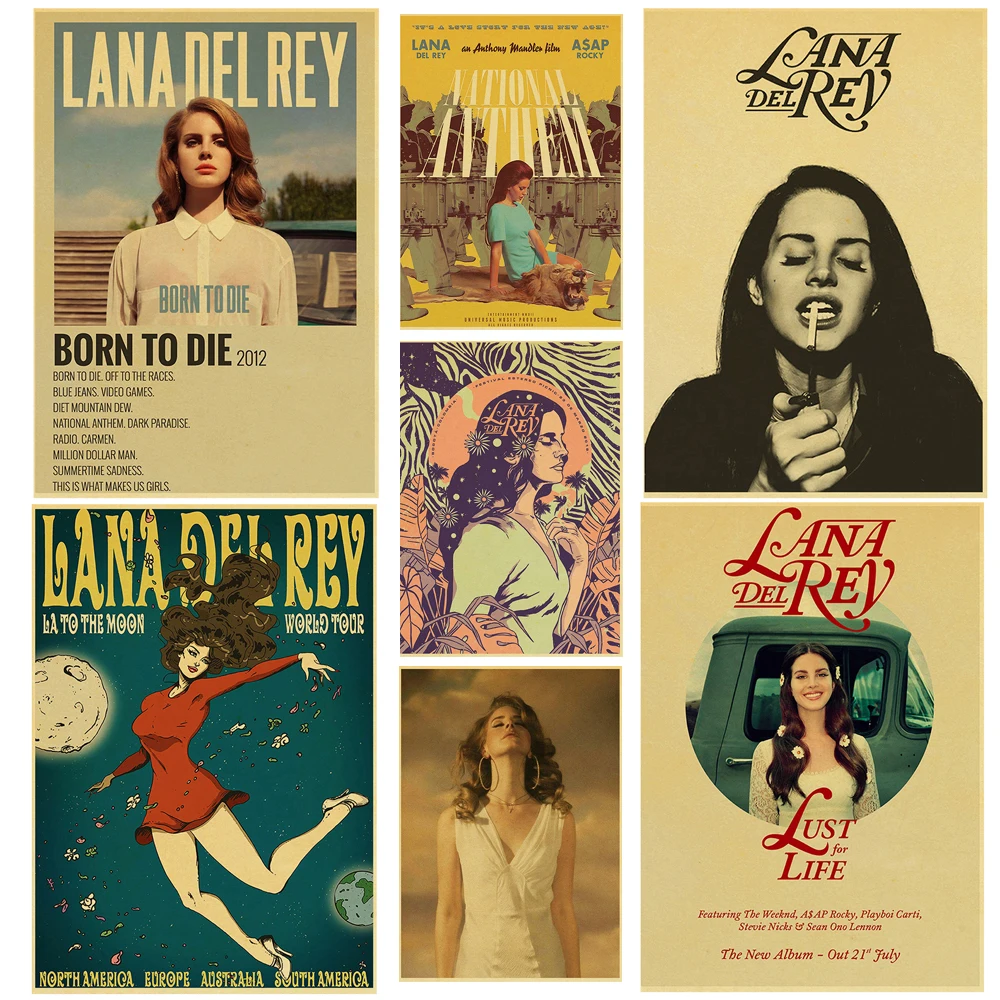 

Pupular Singer Lana Del Rey Kraft Paper Poster Born To Die Posters Modern Art Painting Picture for Room Bar Cafe Wall Decor