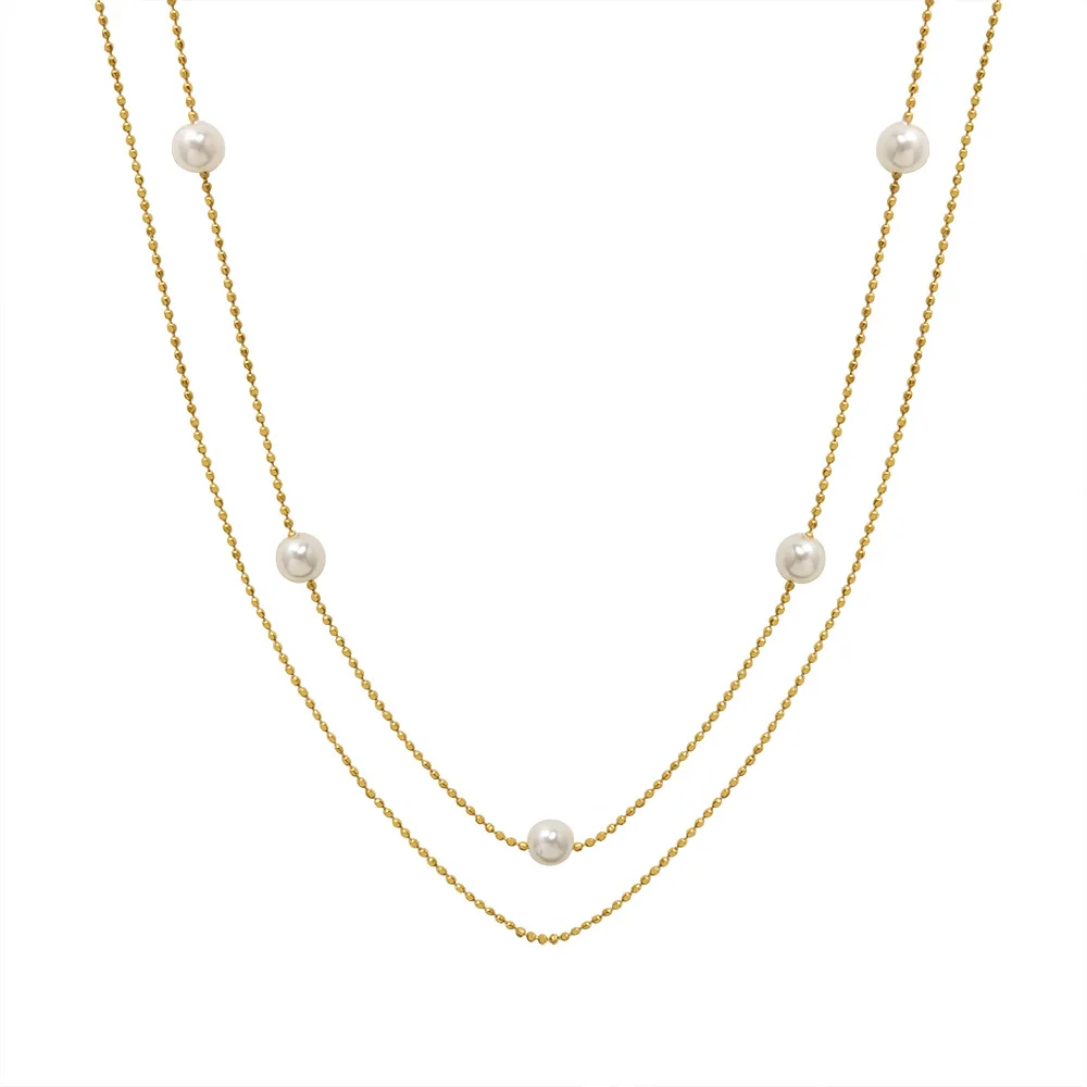 

New Trendy Imitation Pearl Pendant Necklace Stainless Steel Chain Necklaces for Women Party Wedding Jewelry
