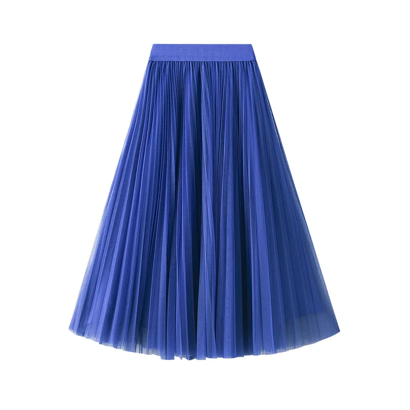 Women Pleated Tulle Skirt Spring Summer 2022 New High Waist Mesh Long Maxi Skirt Female Red Black Blue Adult Tutu Skirt