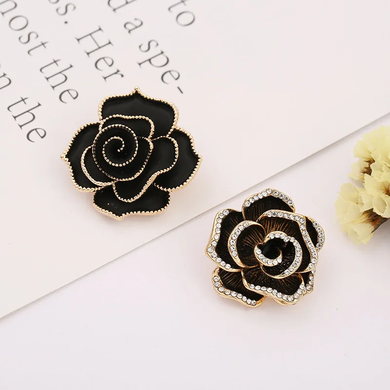 

Rhinestone Black Rose Flower Brooches for Women Elegant Tulip Flower Bouquet Bowknot Lapel Pins Wedding Party Badge Jewelry