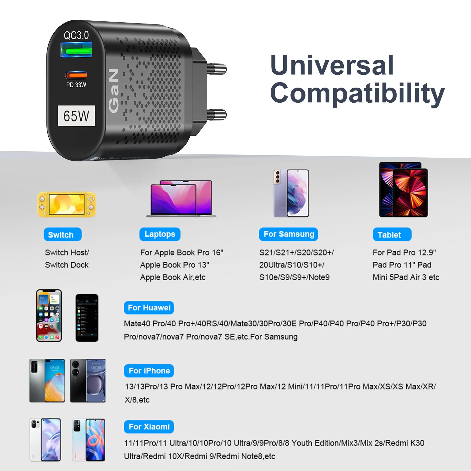 Olaf 65 Вт Gan Зарядное устройство USB Type C PD зарядное быстрое для iphone 12 13 Pro Samsung S21 Xiaomi QC 3