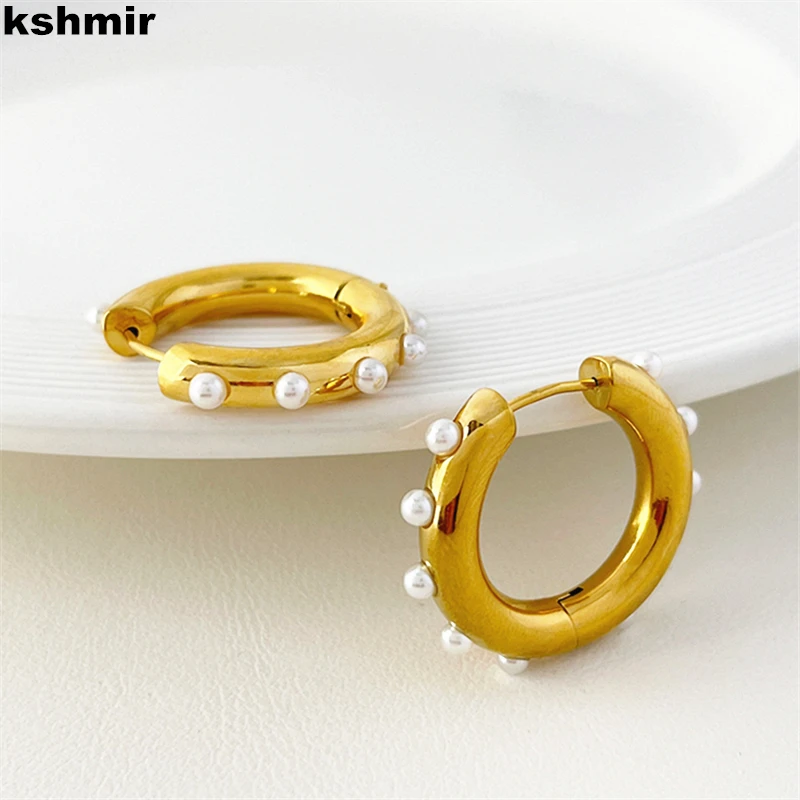 

kshmir 2022 European and American female pearl earrings iron and steel round female earrings jewelry accessories gift