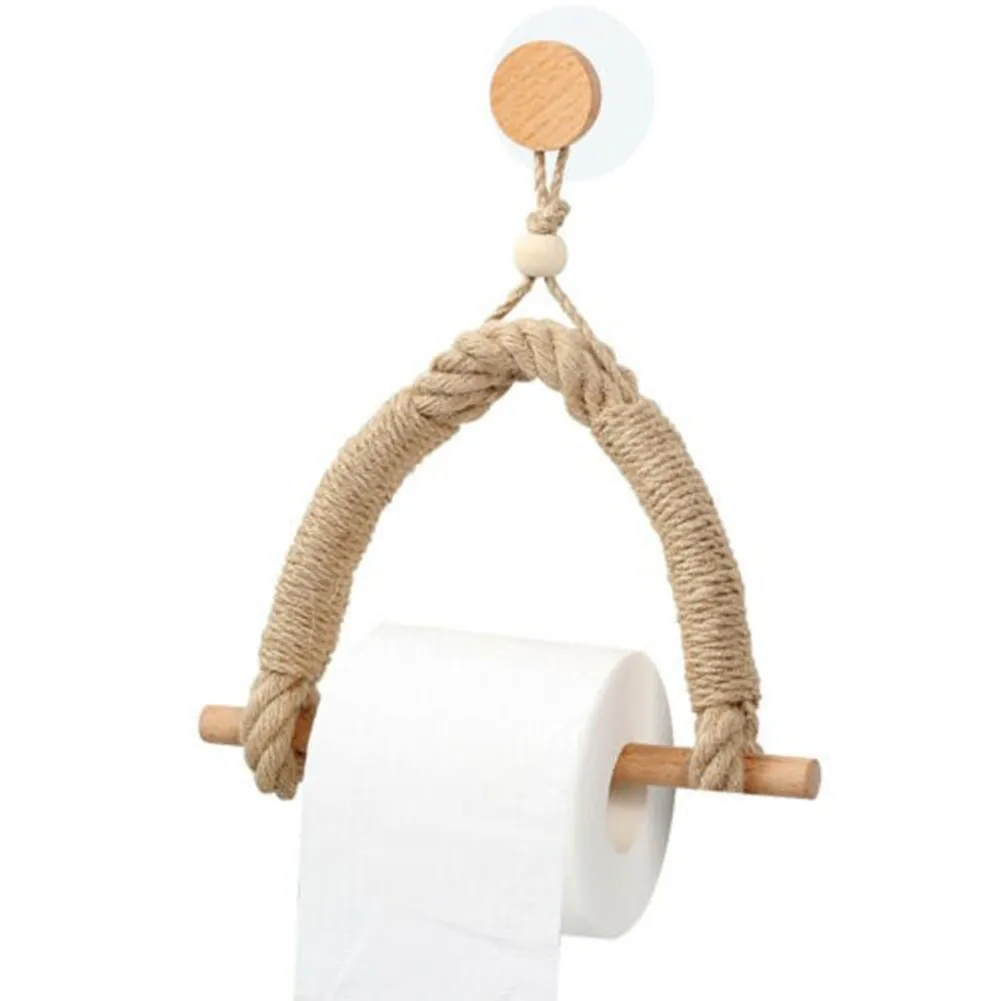 

1pc Toilet Paper Towel Holder Vintage Weave Hanging Rope Jute Toilet Roll Holder 17*29cm Wood +twine Bathroom Storage Holders