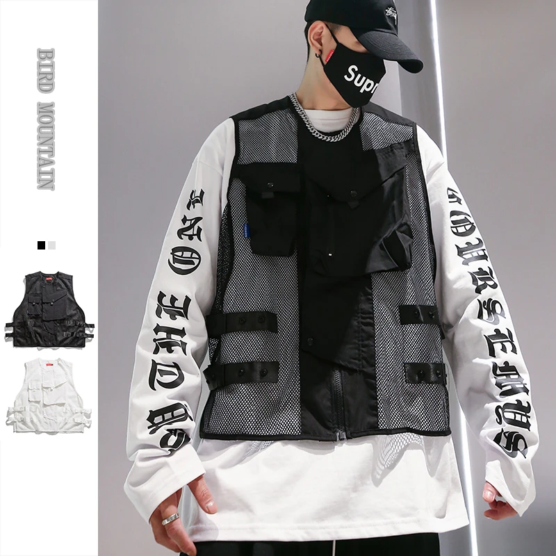 

Korean Style Fashion Hip Hop Mesh Sleeveless Vest Japanese Streetwear Niche Coat Funko Pop Clothes Kpop Couple Tops Harajuku