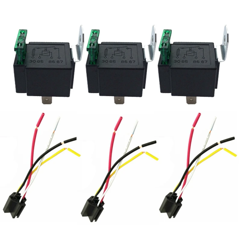

3 шт., 12 В/30 А, патрон предохранителя с 4 проводами, реле мощности, универсальное для автомобилей, автомобильное реле, держатели жгута