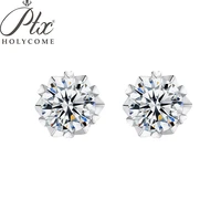 ptx holycome round 1ct diamond test passed moissanite earring for women jewelry sterling silver 925 fashion earrings engagement
