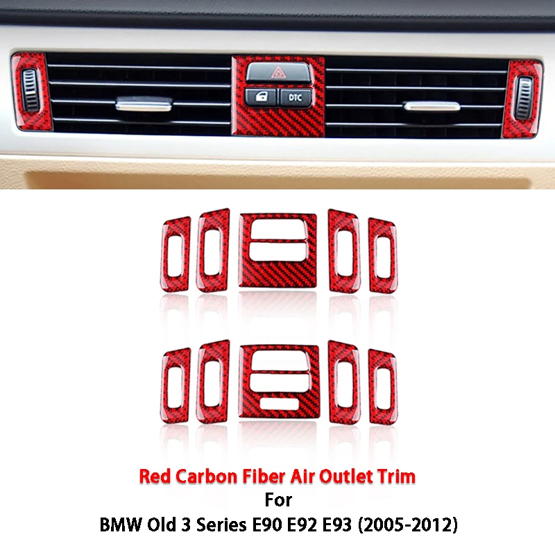 

Red Carbon Fiber Air Conditioning Vent Frame Cover Sticker Trim Air Outlet Panel Stickers For BMW 3 Series E90 E92 E93 2005-2012