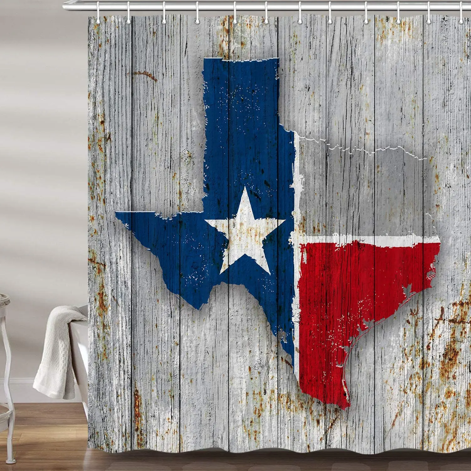 

Texas Map Shower Curtain for Bathroom Texas Flag on Rusty Rustic Wooden Board American Southwestern Polyester Bath Curtains