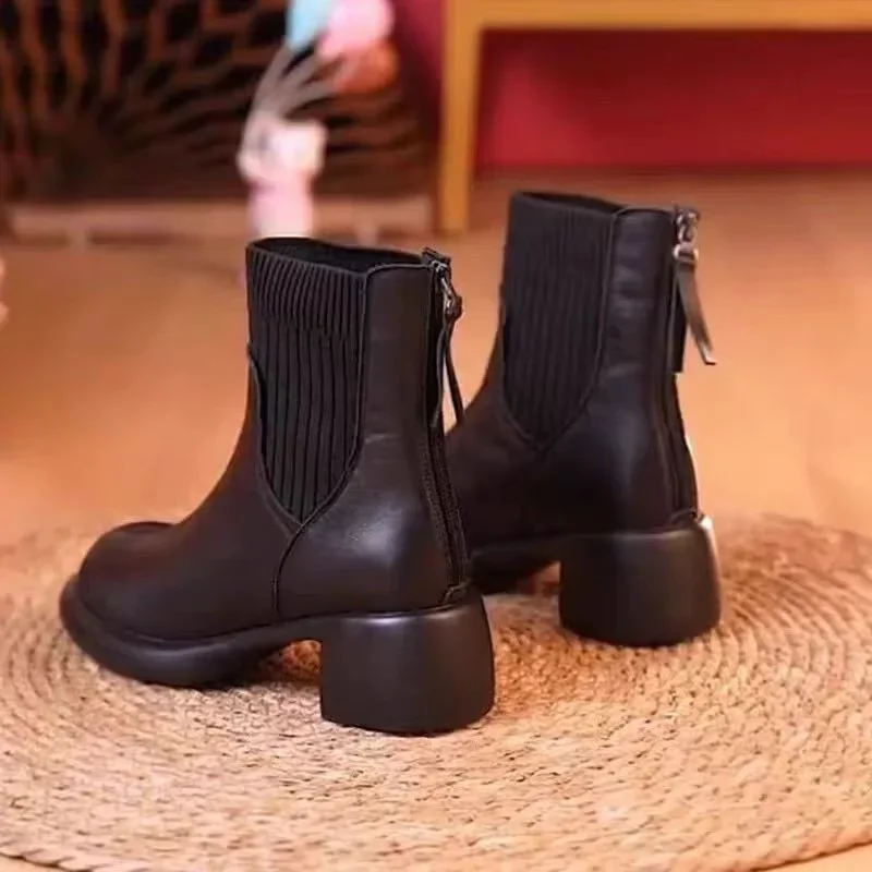 Модные женские ботильоны новинка зимы 2024 брендовая обувь на среднем каблуке