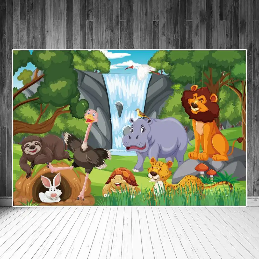 

Jungle Safari Party Backdrops Photography Birthday Decors Forest Waterfall Personalized Kid Photobooth Photo Backgrounds Props