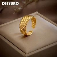 dieyuro 316l stainless steel gold color spiral open ring for women new simple girls jewelry fashion party birthday gifts bague