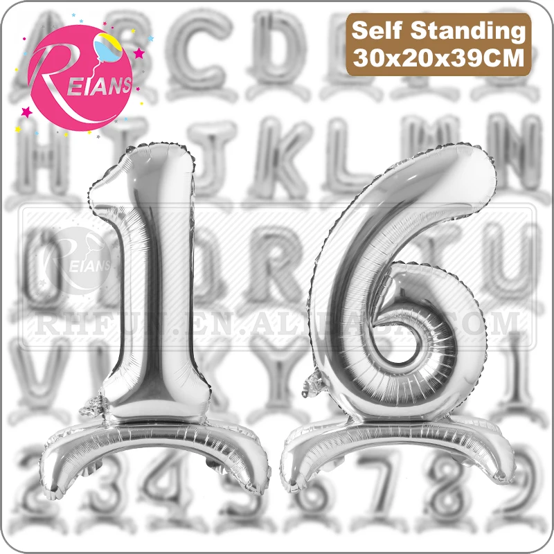 

16 Inch Standing Silver Number Alphabet Letter Foil Balloon baby shower Birthday Kids Balloons New Year Wedding Party Decoration