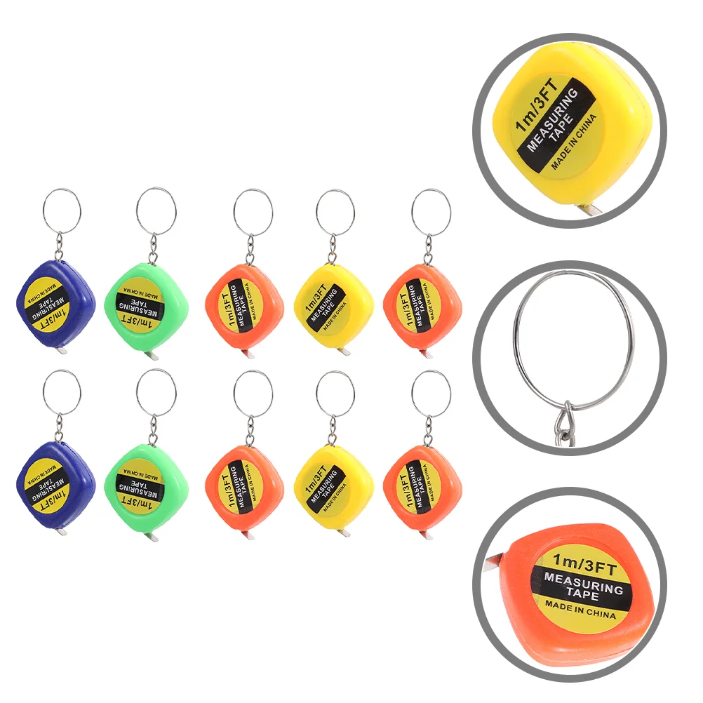 

10 Pcs Kid Toy Tape Measure Keychain Mini Ruler Metal Retractable Portable 3.5X3.5CM Keyring Steel Measuring Kids Small Child