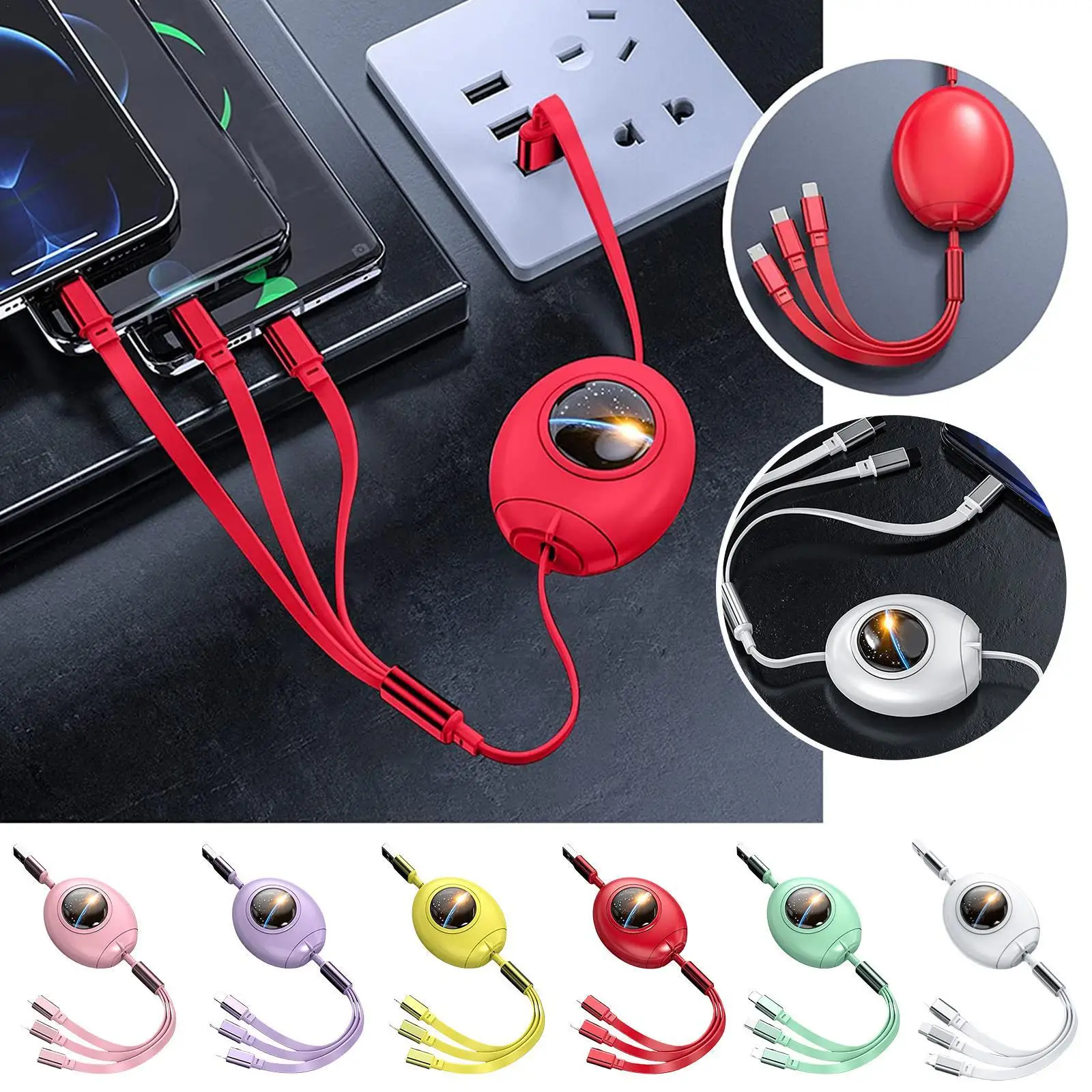 

3 In 1 Micro USB Cable Portable Retractable Charging Phone Cable For IPhone Ipad Type C Charger Cable For Xiaomi Huawei