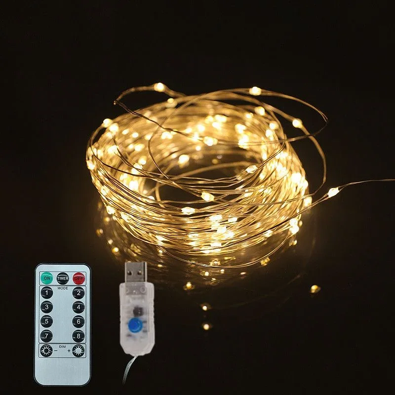 

Украшение для свадьбы и Рождества, 10/20 м, дистанционное управление, 8 режимов, Сказочная внешняя гирлянда, светодиодная садовая гирлянда из медной проволоки