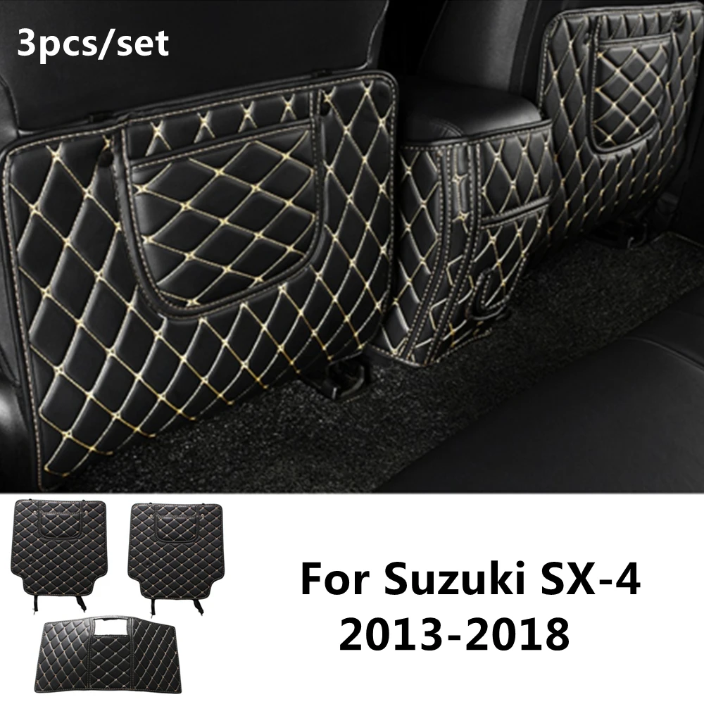 

SJ PU leather Car Rear Seat Anti-Kick Pad Back Seats Cover Armrest Anti-dirty Protection Mat For Suzuki SX-4 2013-14-15-16-2018