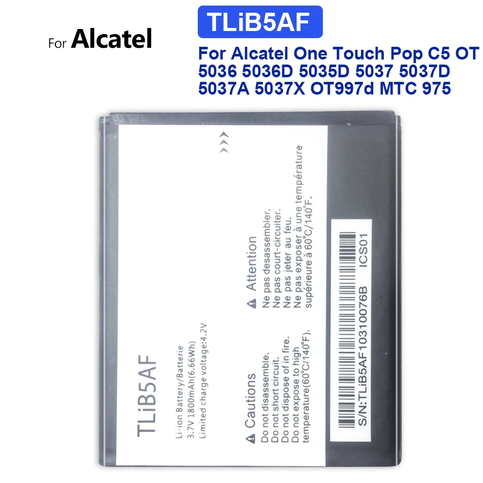 

TLiB5AF Mobile Phone Battery For Alcatel One Touch Pop C5 OT 5036 5036D 5035D 5037 5037D 5037A 5037X OT997d MTC 975 1800mAh