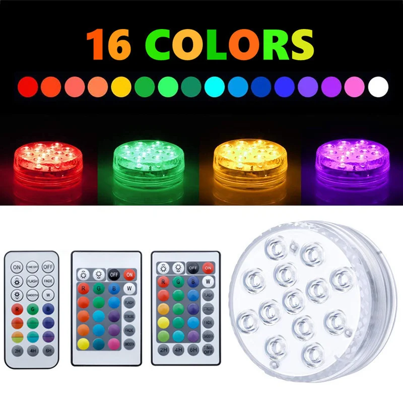 

13 LEDs Underwater Light with Magnet Sucker IP68 Waterproof Submarine Light Floating Lamp Decor Fountain Bathtub Fish Tank Vase