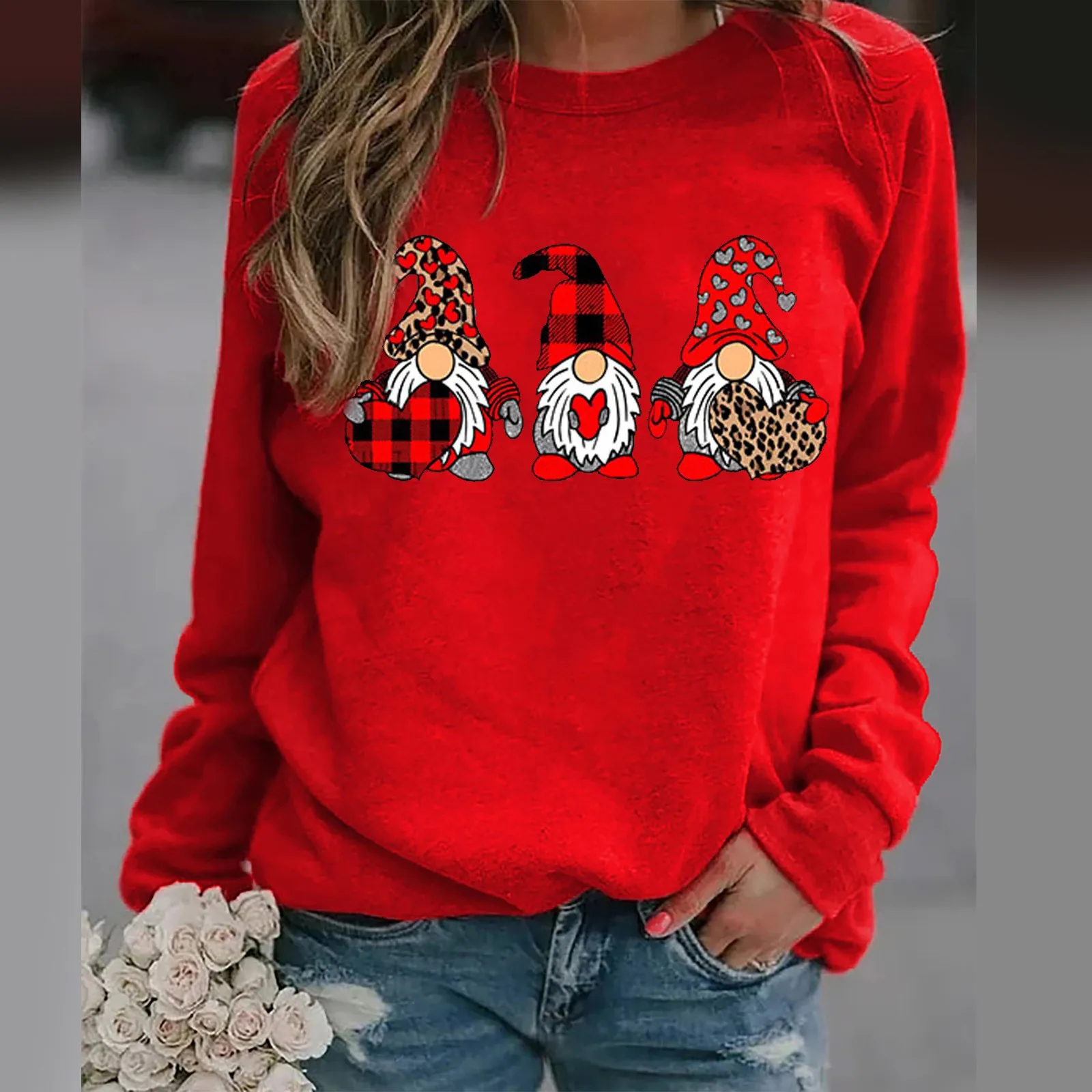 

Women Sweatshirt Blouse Top Red Dwarf Doll Printing Pullover Graphic Workout Tops Women