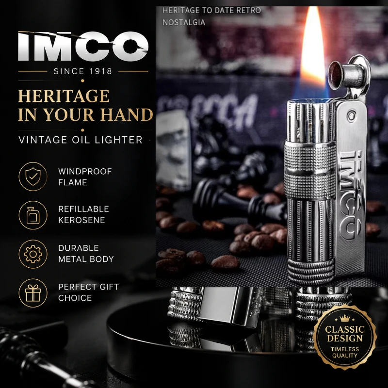 Фото Австрийская металлическая зажигалка IMCO Aiku 6700, винтажная, ретро, старомодная, ветрозащитная, масляная, для курения, подарок для мужчин №1