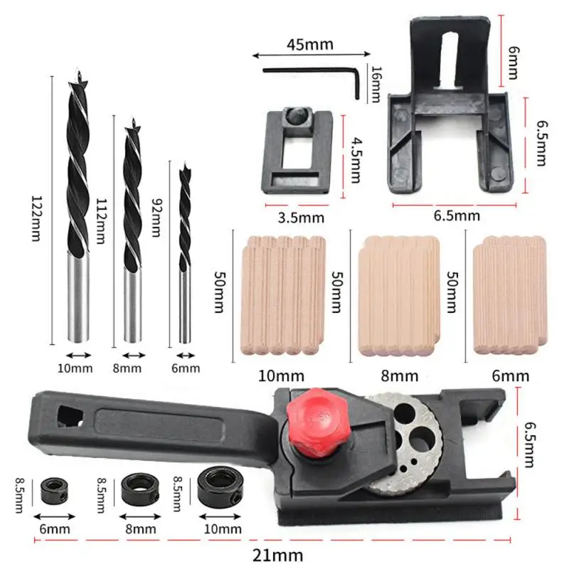 

Woodworking Handheld Doweling Jig Door Cabinet Punch Hinge Drill Bit Hole Quick 3-12mm Drilling Guide Locator Puncher Tools