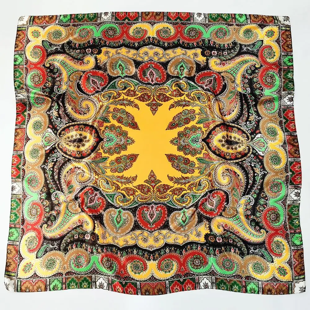 

Роскошный брендовый Шелковый Атласный квадратный шарф для женщин хиджаб, бандана, повязка на голову, женские шали, накидка на сумку, шейный ...