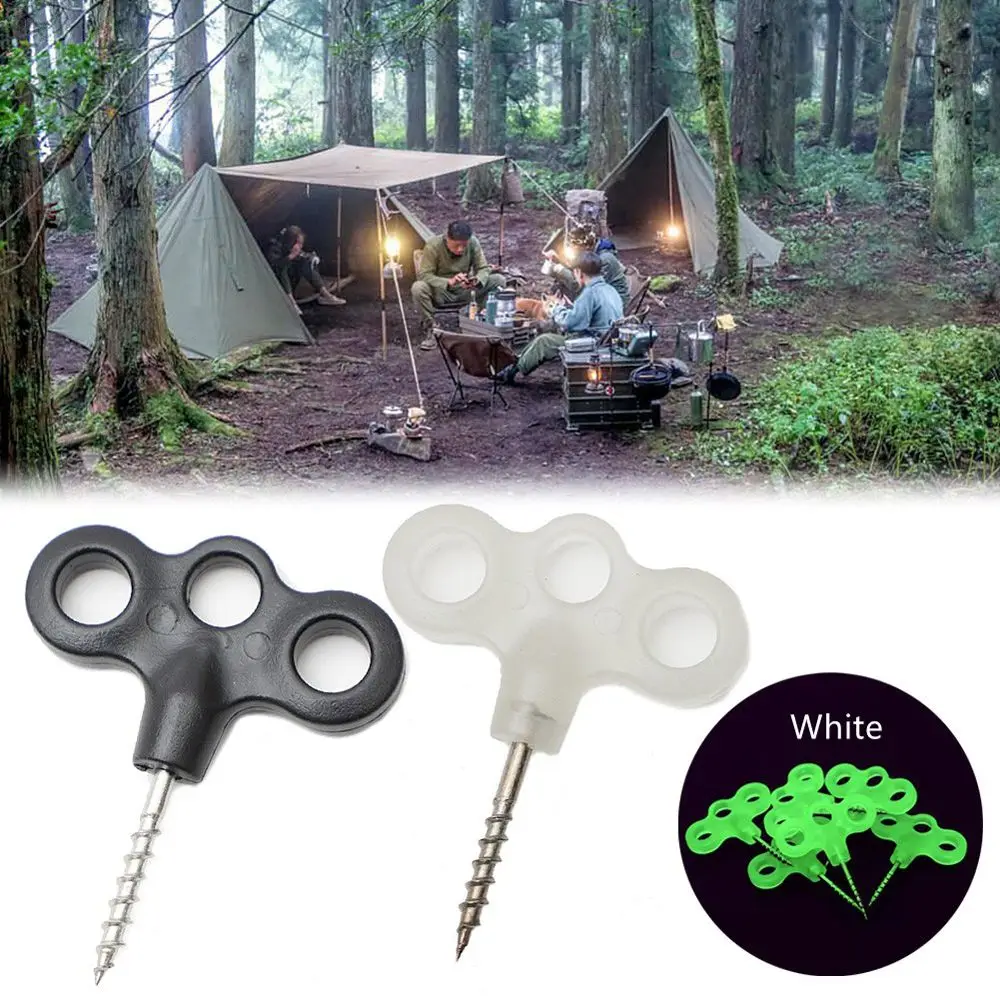 

5pcs Camping Ground Nail Portable Durable Three-Eye Deck Nail Multifunctional Luminous Wind Rope Buckle