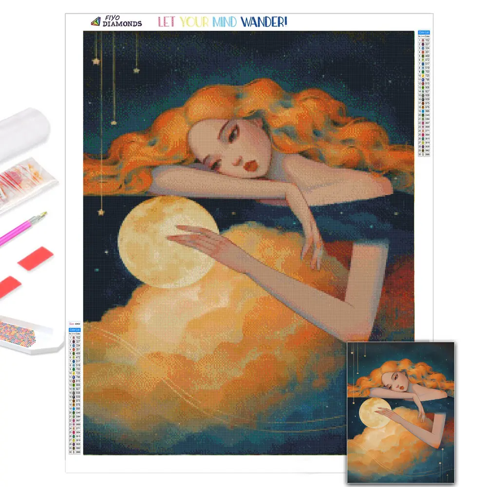 5D DIY Diamond Painting Moon Girl Mosaic Needlework Full Diamond Rhinestones Embroidery Cross Stitch Picture Home Art Decorative