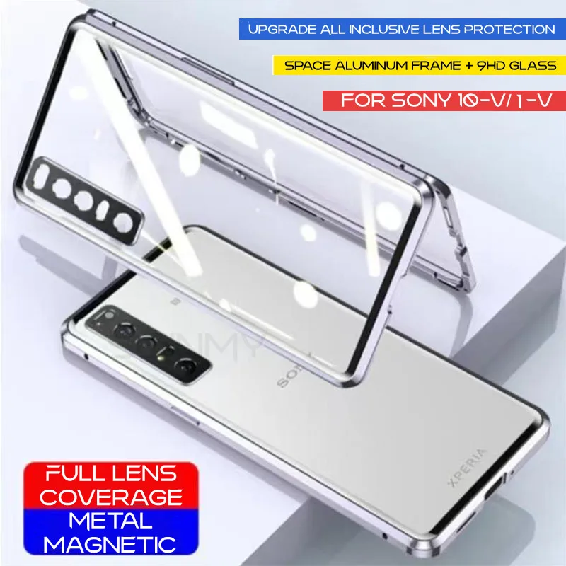 Магнитная защита на 360 ° для Sony Xperial 10 V 1 V, двухсторонний чехол из закаленного стекла для Sony Xperial 1 V, Магнитный чехол