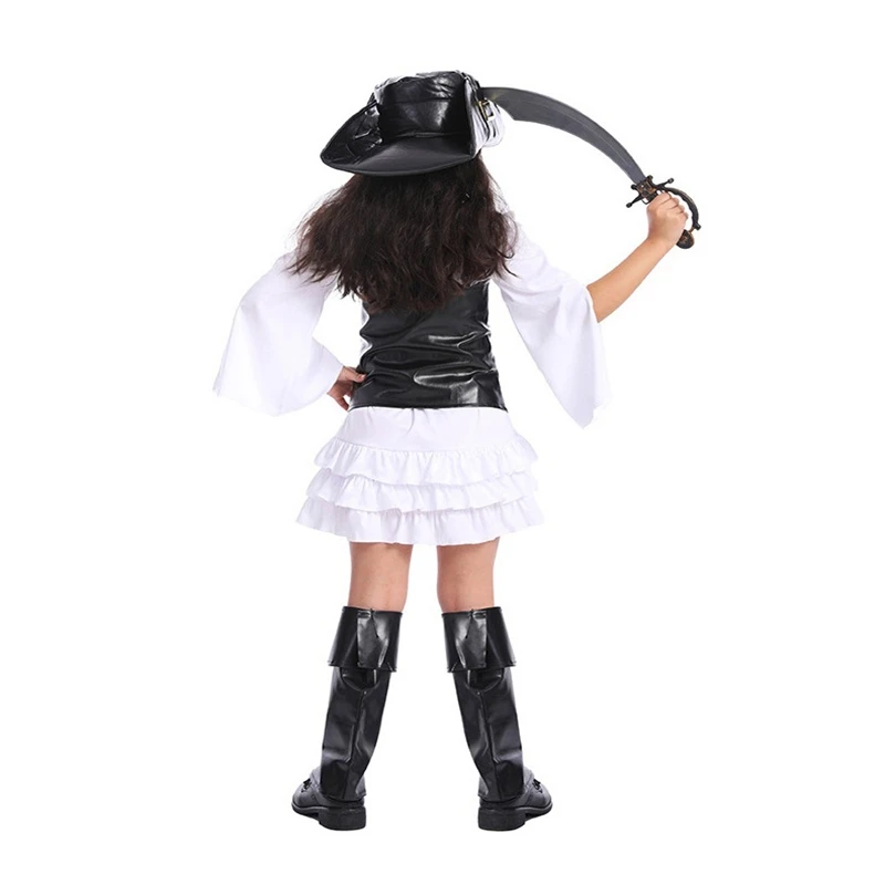 Детский костюм пирата на Хэллоуин комплект из жилета и шляпы платья для девочек