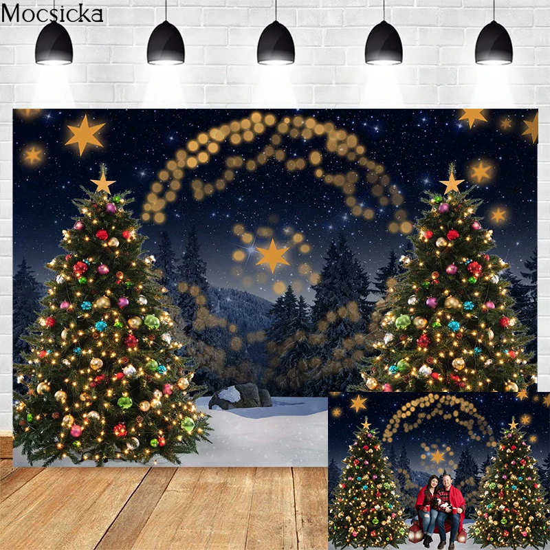 

Mocsicka Winter Christmas Background Stars Christmas Tree Party Decoration Kids Portrait Studio Photography Props Banner
