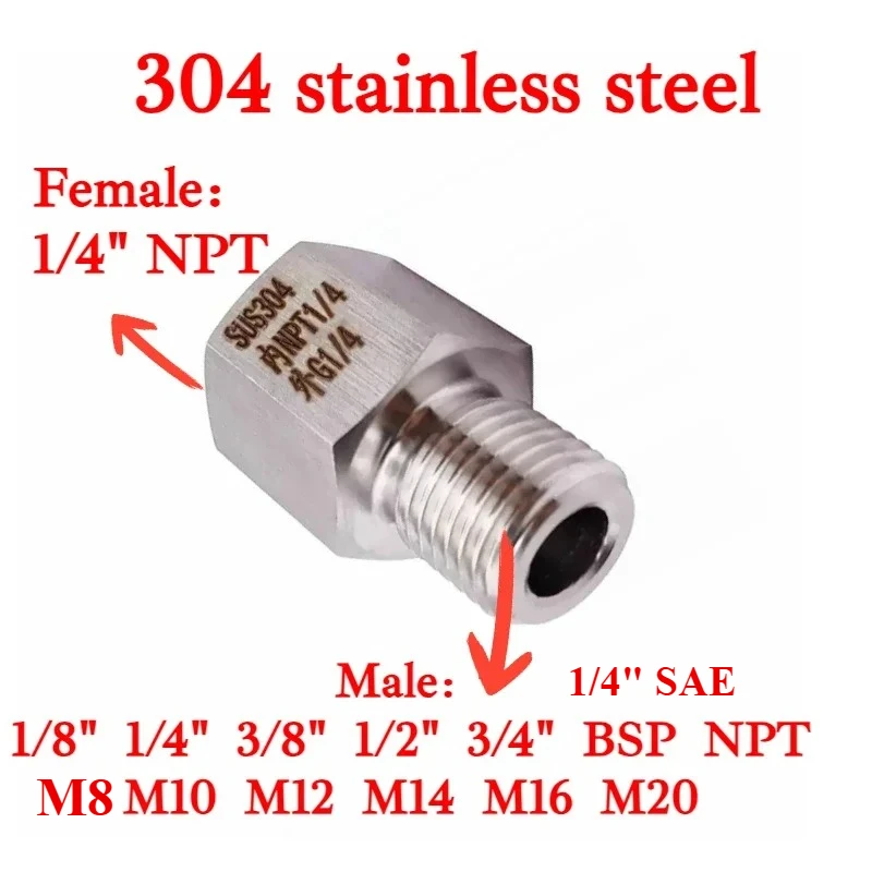 

Переходная втулка из нержавеющей стали 304 1/4" NPT M8-20 1/8" 1/4" 3/8" BSP NPT