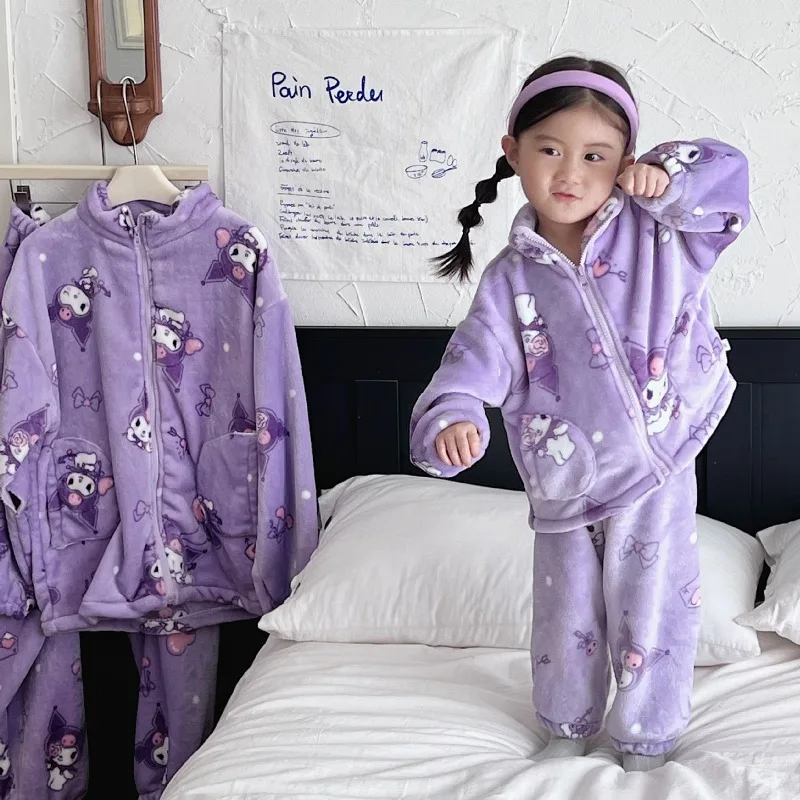 

Cinnamoroll Anime Sanrio Kawaii Chirdren Plush Pajama Cute Kuromi Autumn Winter Warm Velvet Homelike Set Girl Boy Birthday Gift