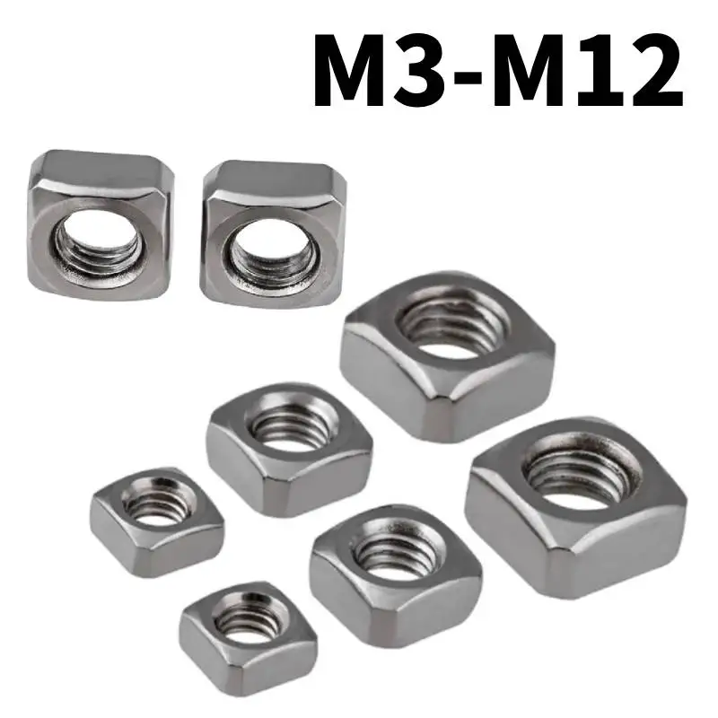 

A4 316 Stainless Steel Square Nuts M3 M4 M5 M6 M8 M10 M12 Metric Quadrate Foursquare Dimetric Nut GB39 DIN557 1/5/10pcs