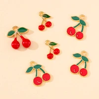 20pcs enamel mini red fruit cherry charms for cute earring pendants bracelet necklace jewelry making handmade diy craft supplies