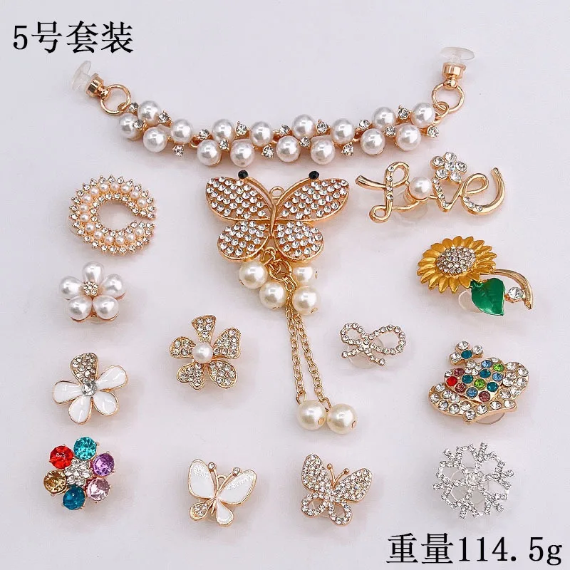 14pcs/Set Luxury Crocs Charms Bling Rhinestone Jewelry Shoes Accessories for Croc Shoes Jbzi Chain Decoration Women Girl Gifts