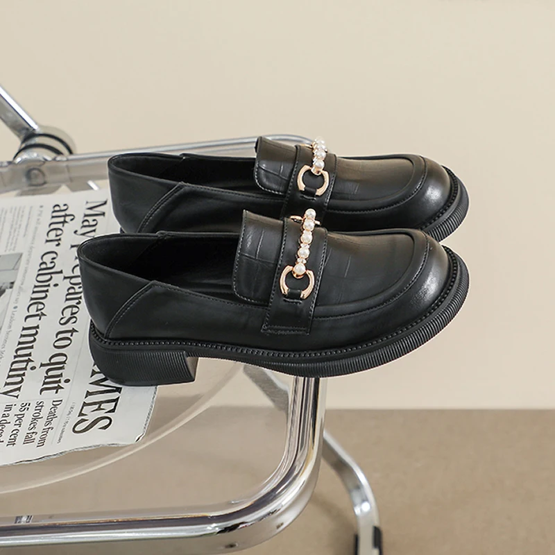 pearl Women's loafers Shoes Mary Jane Shoes Girls School Jk Uniform Lolita Shoes flats College Gothic Quality loafers for women