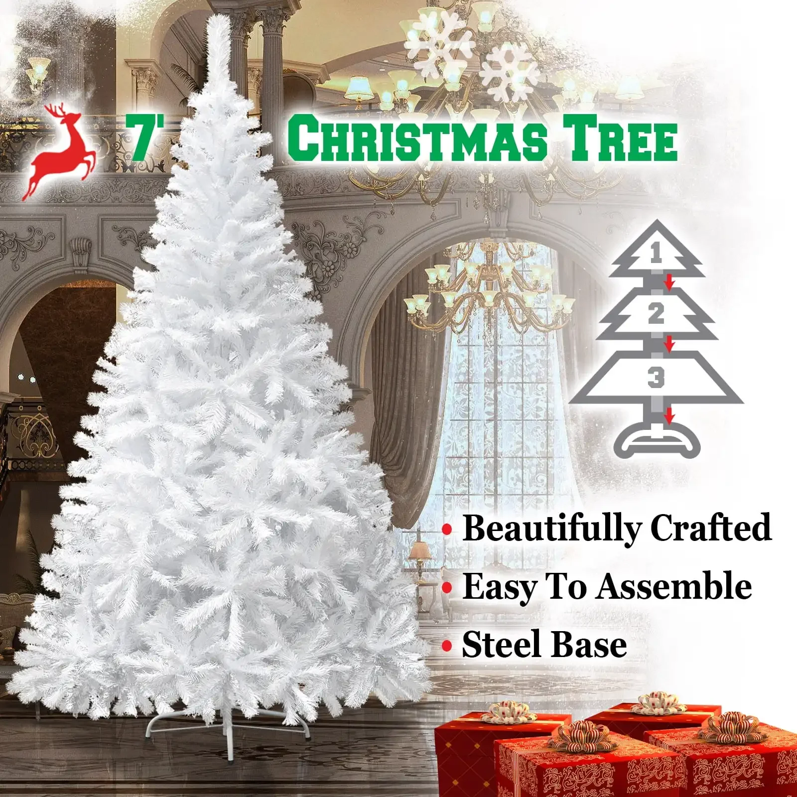 

Sunrise 7' Artificial Classic Pine Christmas Tree with Metal Stand (White)