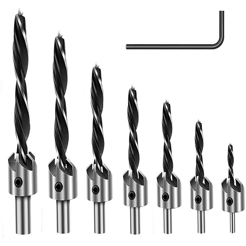 

AT35 7Pcs Woodworking Counter Sinker Bits Wood High-Speed Carbon Steel Chamfer Carpentry Reamer Drilling 3 4 5 6 7 8 10Mm
