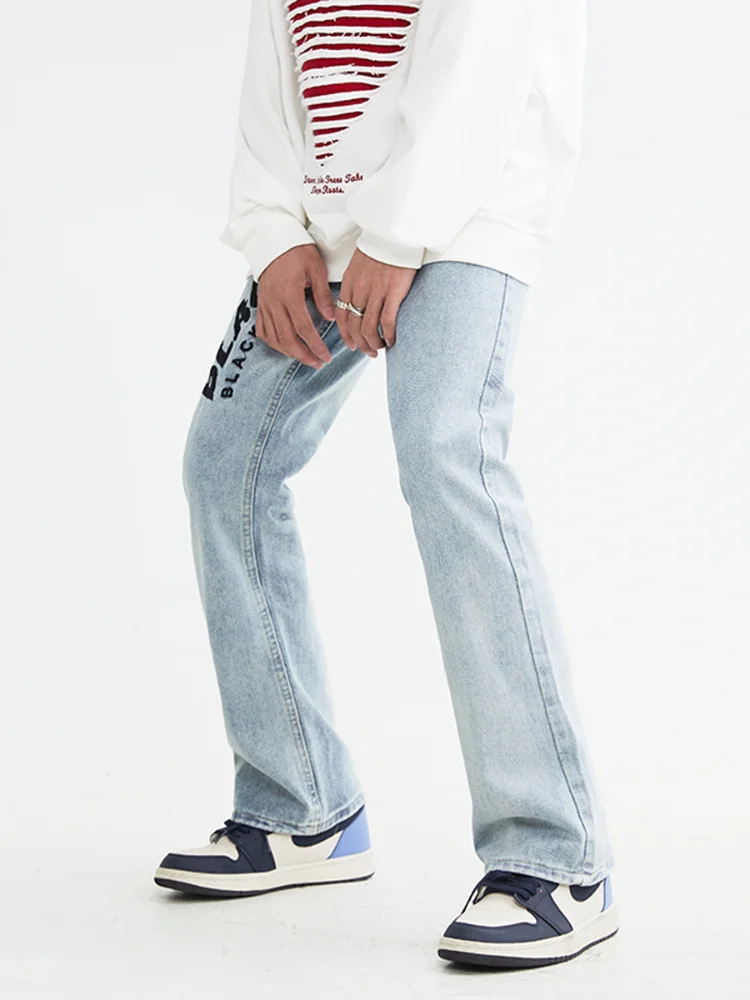 Gaojie Retro Men's Letter Embroidery Y2k Jeans Casual and Loose Straight Leg Pants Male Street Clothing Boyfriend Style Pants