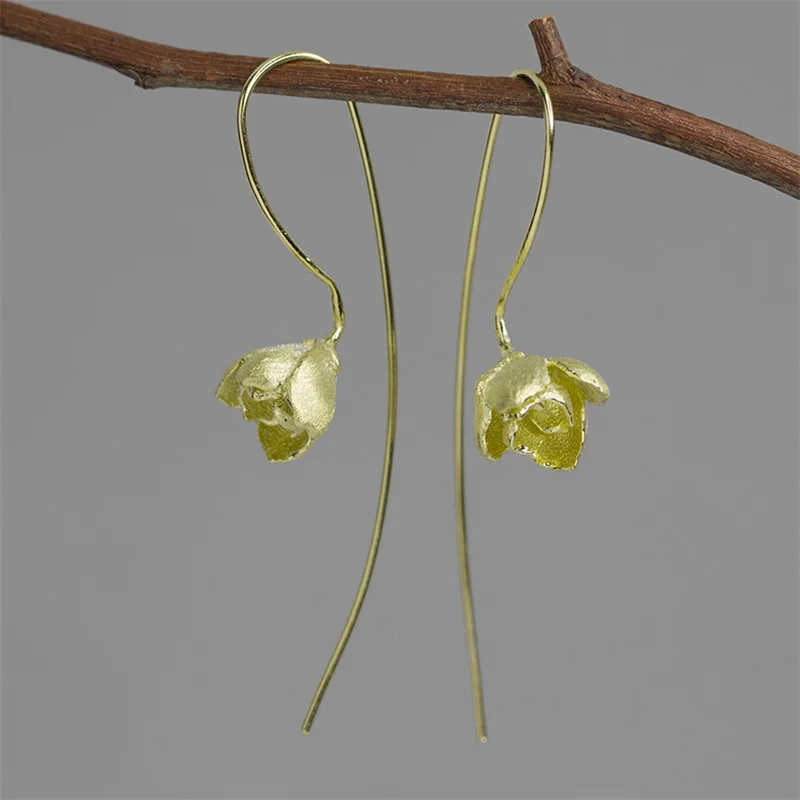 Fashion Elegant 925 Sterling Silver Jasmine Flower Drop Earrings for Women