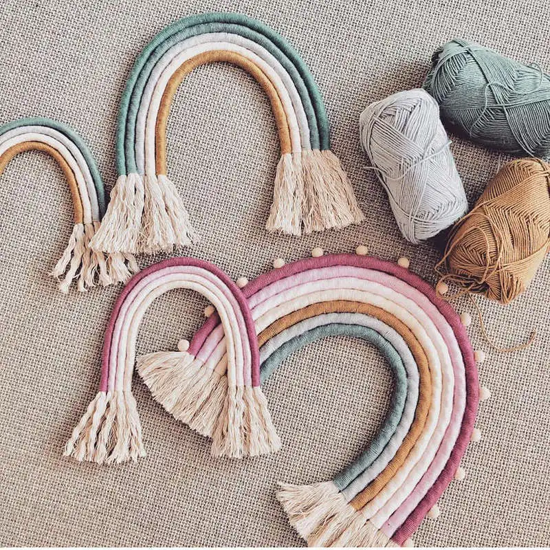 

Макраме Радужная настенная подвеска в стиле бохо домашний декор Kawaii Декор для комнаты кисточка гирлянда помпон шар для детской комнаты под...