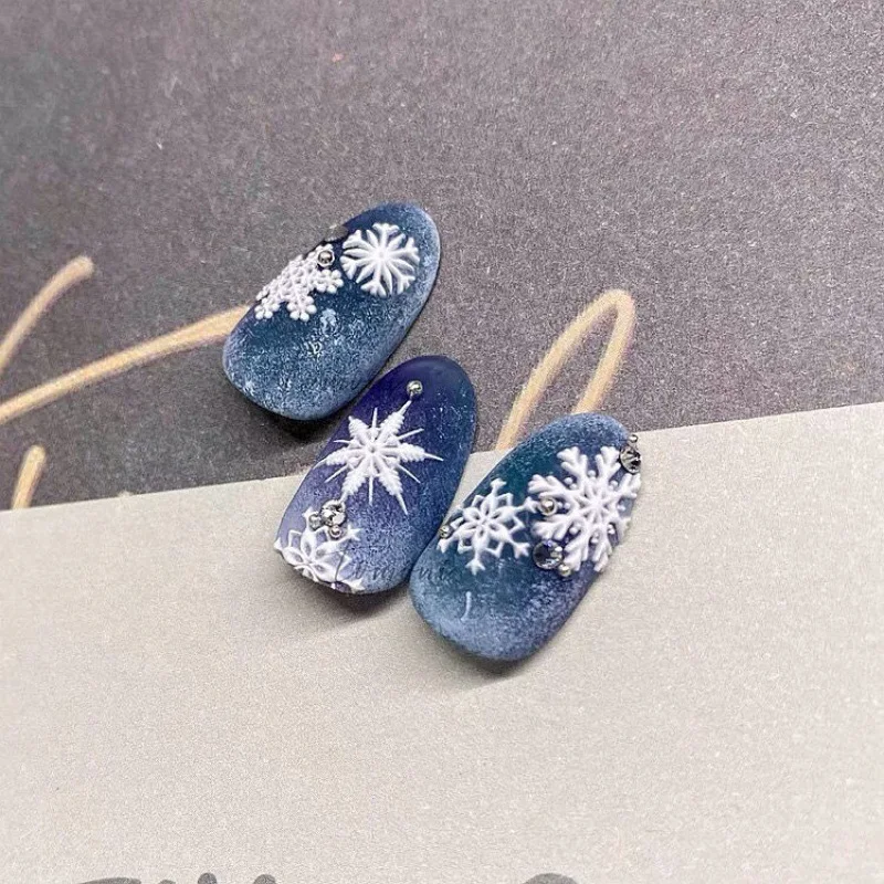 Embossed Sticker Winter Snowflake Nail Art Blue Snowflake White Snowflake Romantic Beautiful Cute Nail Art