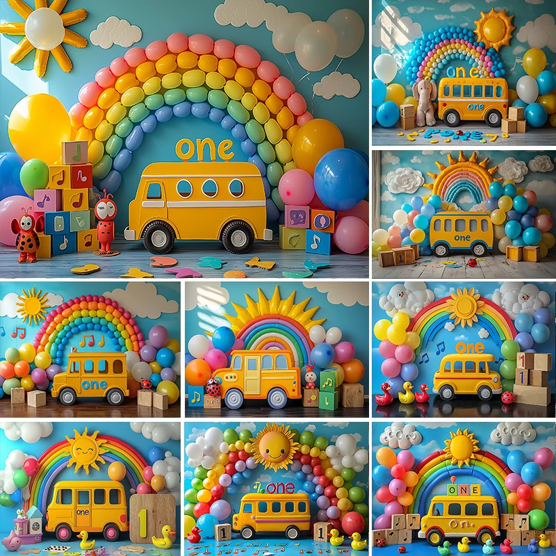 Фото Фон для фотосъемки LS, класс, обратно в школу, солнечный автобус, Радуга, детский день рождения, портретный декор, фон для фотостудии №1