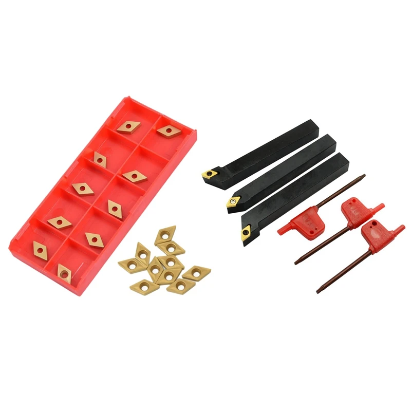 

Hot YO-13 Pcs CNC Lathe Cutter: 3Pcs 1/2 Inch CNC Lathe Carbide Turning Tools Indexable Holder Set & 10Pcs DCMT070204 YBC251 Bla