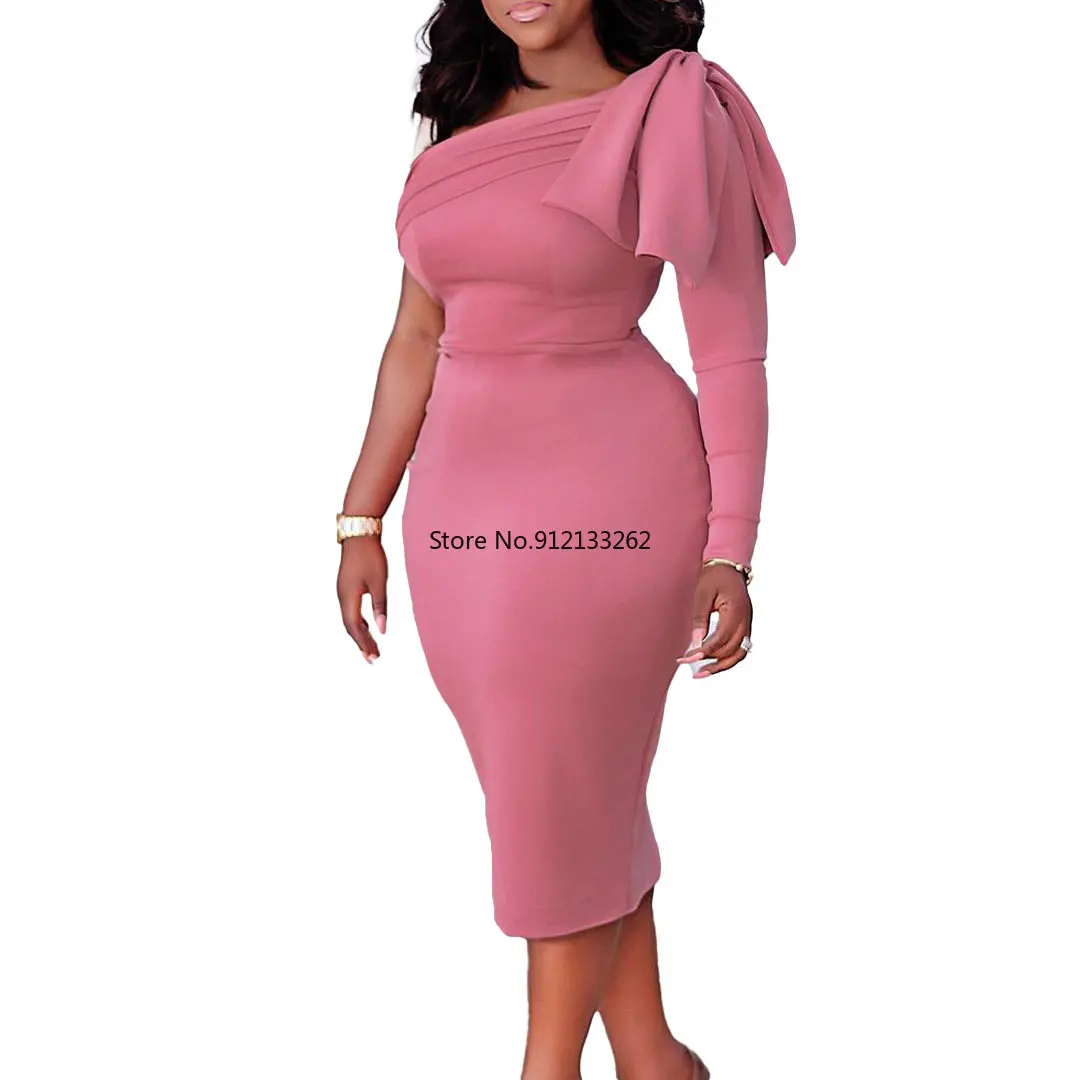 

Elegant African Dresses for Women Spring Autumn African Women Long Sleeve Solid Color Knee-length Dress African Clothes